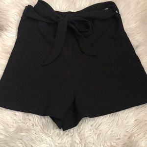 Black crepe high waisted shorts